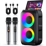 Karaoke Machine for Adults Kids, Portable Bluetooth Speaker with 2 Wireless Microphones, TWS Mode & LED Light, 10H Battery PA System, Home Party Outdoor Camping Birthday Gifts (Black)