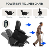 FLEXISPOT XL31 Power Lift Recliner Chair for Elderly, Electric Lift Chair with Massage & Heat, PU Leather Reclining Sofa w/Cup Holders, Side Pockets for Living Room Bedroom(Medium Size,Black)