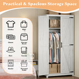 AMERLIFE Farmhouse Armoire Wardrobe Closet with 2 Barn Doors, 71'' Storage Cabinet with Hanging Rod & Shelf, Versatile Clothing Storage for Bedroom, White