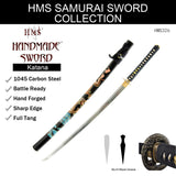 Hand Forged 1045 Painted Dragon & Waves Katana, Full Tang Sword