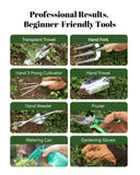 9-Piece Garden Tool Set - Heavy Duty Gardening Hand Tools with Ergonomic Non-Slip Grips, Rust-Resistant Shovel