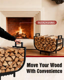 Breeze Touch 30In Curved Firewood Rack Indoor with Handle, Black Metal Log Holders for Firewood Outdoor, Rustproof Wood Holder, Heavy Duty Firewood Storage for Fireplace Patio Deck