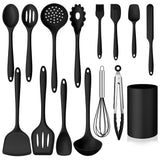 Silicone Cooking Utensil Set, Homikit 15pcs Kitchen Utensils with Holder for Nonstick Cookware, Heat Resistant Nontoxic-Black