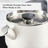 KitchenAid Teakettles Enamel-on-Steel Stovetop Whistling Teakettle, Induction Ready, Stainless steel Lid, 2 Quart - White