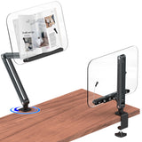 YCNEW Desk Clamp Acrylic Book Stand for Reading, Ergonomic Design Adjustable Height up to 20 inches with Rotating Bases Cookbook Stand, Suitable for Recipe, Sheet Music, Tablet(Gray)