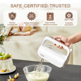 warran Master 4-in-1 Electric Hand Mixer with Turbo Boost, Stainless Steel Whisk, Beaters, Dough Hooks & Milk Frother, Lightweight Handheld Mixer for Baking & Coffee, Light Olive Green