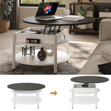 FABATO Round Lift Top Coffee Table with Storage and Hidden Compartment, 26.77'' Farmhouse Coffee Table for Living Room Reception Room, 2 Tier Small Round Coffee Table Circle Dining Table, White
