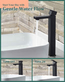 KUZOR Tall Bathroom Vessel Sink Faucet with Pop-Up Drain, Matte Black