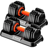 Fit Sir 25/55LB Adjustable Dumbbell Set,10 in 1 Free Weights Dumbbell of 2 with Secure Locking Mechanism for Safe,1 Sec Speed Adjustment Men/Women Gym and Home Strength Training Equipment