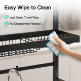 3 Tier Extra Large Stainless Steel Expandable Over The Sink Dish Drainer Drying Rack, Rust Proof Metal, Space Saving, Modern Black Big Capacity Extendable Plate Strainers Above Kitchen Counter