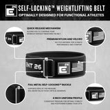 Self-Locking Weight Lifting Belt - Premium Weightlifting Belt for Serious Functional Fitness, Power Lifting, and Olympic Lifting Athletes - Training Belts for Men and Women (Large, Black Custom Patch)