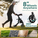 StepPilot Zero Wobble Rollator Walker with Seat for Seniors, 350lb Capacity, 18" Extra Wide Seat, 8" Wheels & Dual Brake, One-Hand Folds to 9.6", 7-Level Handle Adjustable, Cup Holder & Cane Clip
