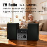 Compact Micro Hi-Fi Stereo System with CD Player, Bluetooth, FM Radio, USB Playback, Aux-Input & Earphone Output, 30W Stereo Sound, Remote Control