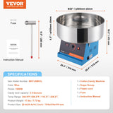 VEVOR Cotton Candy Machine Commercial, 1000W Electric Floss Maker with Stainless Steel Bowl, Sugar Scoop, Storage Drawer, Perfect for Home, Carnival, Kids Birthday, Family Party, Blue