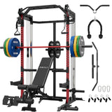 Mikolo Power Cage, 2000LB Power Rack with Independent Dual Pulley System, Multi-Function Home Gym Workout Machine for Cable Crossover (260LBS, Red)