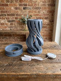 MAKER 3D Twist Spiral Table Lamp in Blue Grey - Handmade 3D Printed Shadow Projection Night Light, Dimmable USB LED Bedside Accent Lamp for Bedroom, Nursery and Office Desk Decor