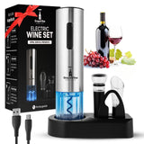 GrapeVibeEssentials 5-in-1 Electric Wine Opener gift Set – Rechargeable Automatic Wine Bottle Opener with Charging Base, Foil Cutter, Aerator Pourer & Vacuum Stoppers