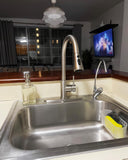 Hiqufet Kitchen Sink Faucet with Pull Down Sprayer with Deck Plate, Brushed Nickel High ArcFaucet, Stainless Steel Modern RV Bar Sink Faucets for Pot Filler, Farmhouse Camper Bar Laundry Room