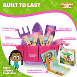 Pink Kids Gardening Tools - includes Sturdy Tote Bag, Watering Can, Gloves, Shovels, Garden Stakes