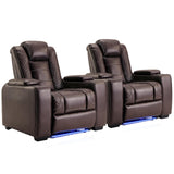 ANJ Power Home Theater Seating Set of 2, Faux Leather Electric Recliner Chair with Adjustable Headrest, Dual Motors Movie Reclining Chairs with LED Lights,USB Port,Cup Holders, Hidden Arm Storage