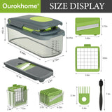 Ourokhome Food Chopper Manual Hand with Container, Mandolin Vegetable Slicer Onion Dicer with 8 Blades, Veggie Shredder (8 in 1, Gray)