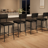 IDEALHOUSE Bar Stools Set of 6 w/Back & Footrest, Counter Height Bar Stools Set of 6 with Thick Cushion & Thickened Metal Legs, Upholstered Counter Height Bar Stools for Island, Counter Bar, Black