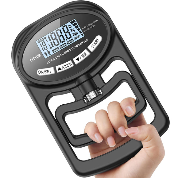 Hand Grip Strength Tester Trainer - Electronic Hand Dynamometer Forearm Grip Strengthener Exerciser Digital Training Gauge 265 Lbs 120 Kgs for Sport Home School Use HICHOR