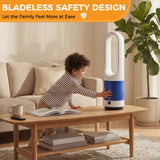 NEWBULIG 22" Bladeless Tower Fan for Bedroom, 80°Oscillating Quiet Fan, 8 Speeds, 9H Timer, Remote Control & LED Display, Portable Design, Easy to Clean for Home, Office, Blue&White