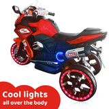 12V Kids Ride On Motorcycle - 3-Wheel Electric Motorcycle for Boys & Girls with LED Lights, MP3, and Safe Design - Gift for 3-8 Years Old (Red+ Plastic+ 50-99 pounds)