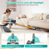 Cordless Vacuum Cleaner: Portable 6-in-1 Stick Vacuum with Anti-Tangle Brush, LED Headlight, Self-Standing, HD display, Rechargeable Vacuum for Pet Hair, Low-Pile Carpet and Hardwood Floor-Green