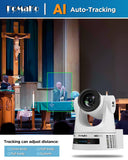 FoMaKo K600NW 4K 60fps NDI PTZ Camera, NDI|HX3 4K 60fps Output,20X Optical Zoom,Gen 3 AI Auto-Tracking, 3G-SDI HDMI NDI USB PoE, for Church Worship & Live Streaming, White
