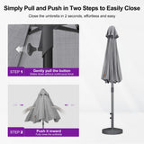 PURPLE LEAF Table Sun Umbrella 10 FT Round with Base Semi Auto Lift, Gray