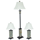 Sunnydaze Timeless Abode Slate 3-Piece Floor and Table Lamp Set - Matching Indoor Stone Lamp Set of 3 - Plug-in Electric - Bulb Included