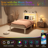 HAY.com Twin Size Bed Frame with LED Light & Charging Station, Metal Platform Bed with Storage Headboard & Under-Bed Storage, Heavy Duty Slats Support, No Box Spring Needed, Noise-Free, White