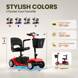 Mobility Scooter for Adults, Senior, 4 Wheels Electric Powered Chargeable Device for Travel, Lightweight and Portable, with LED Headlights and Basket, Charger Included, Red/Blue (RED red)