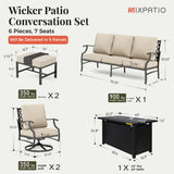MIXPATIO 6-Piece Metal Patio Conversation Set, Fire Pit Table, 2 Ottomans