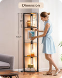 EDISHINE 64" Corner Display Shelf with Light, Modern Corner Floor Lamp with Shelves, 3CCT, Stepless Dimmable Standing Lamp for Living Room, Bedroom, Office, Dining Room, 3000K 4000K 5000K, Black