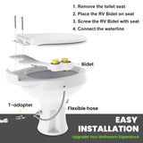 RV Bidet for Camper Toilet, Non-Electric Toilet Sprayer Attachment with Dual Nozzles, Adjustable Pressure, Front/Rear/Self Cleaning, Upgrade for Trailer, Motorhome, Camper, RV Bathroom (Black Base)