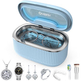 onlikin 45KHz Ultrasonic Jewelry Cleaner, 5 Timer & 3 Power Modes, 35W Retainer Cleaner for Jewelry, Eyeglasses, Rings, Watch Strap, Dentures - Quiet <38dB, 20oz, 304 Stainless Steel Tank(Blue)