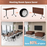 IEDZBEQ Office Conference Table on Wheels – Flip Top Modular Meeting Table for 2-30 Person,Mobile SeminarsTraining Tables for Office Conference Room,Seminar,Home (4, Walnut, 47IN)