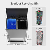 GarveeHome 60 L/16 gal Kitchen Trash Can,2×8 gal Pedal Trash Bin with Removable Baskets,Stainless Steel Garbage Can