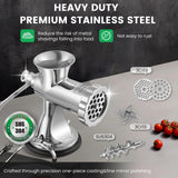 Huanyu Manual Meat Grinder - Heavy Duty Stainless Steel, Effortless Hand Crank for Fresh Ground Beef, Sausages & Pet Food - Compact, Dishwasher Safe - Perfect for Home Restaurant & Outdoor