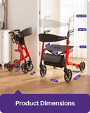 Kekoy Bariatric Rollator Walker for Seniors with Seat, 500 lbs Heavy Duty Walker, 19.5" Extra-Wide Seat, 10" All-Terrain Wheels, Adjustable Height, Foldable Rolling Walker, Hidden Brake Cables, Red
