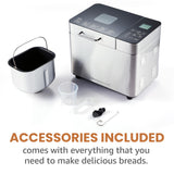 Elite Gourmet Programmable 2-Lb Bread Maker, PFAS Free Ceramic Ceralast™ Pan, Touch Screen Control Panel, 19 Functions, Gluten Free, White, Wheat, Rye & More, 3 Loaf Sizes, Stainless Steel