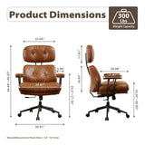 HOOOWOOO Ergonomic Office Chair,Mid Century Modern Computer Desk Chair,Comfy Executive Chair with Extra Wide Tufted Cloudy Seat Lumbar Support High Reclining Back,PU Leather Brown