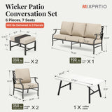 MIXPATIO 6-Piece Patio Conversation Set, Coffee Table, 2 Ottomans, Beige