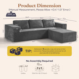 Furnify 106" Modular Sectional Sofa with L-Shape Chaise, Right/Left Facing Deep Seat Cloud Couch, No Assembly Required, Upholstered Couch for Living Room Bedroom (Plush Corduroy Fabric, Grey)