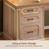 Farmhouse 78.7" Executive L Shaped Desk with 6 Drawers, Home Office Desk with Power Outlet, File Cabinet Storage