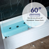 WOODBRIDGE 60" x 30" Alcove Acrylic Rectangular Whirlpool Heated Jetted Tub in White with Left Drain, Matte Black Finish, BS428-L-MB02