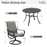 PHI VILLA Patio Dining Set for 4, Round Table & Swivel Mesh Chairs, Brown